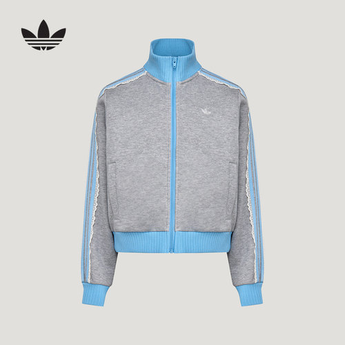 adidas阿迪达斯三叶草女蕾丝花边休闲运动夹克外套针织上衣LF2335