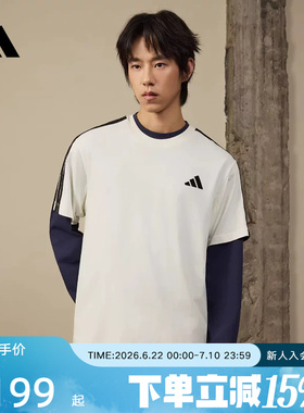 adidas阿迪达斯条纹棉质运动休闲上衣宽松2026夏男短袖T恤 KR2491