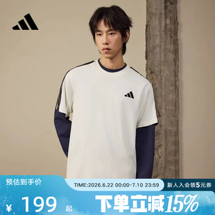 adidas阿迪达斯条纹棉质运动休闲上衣宽松2026夏男短袖T恤 KR2491
