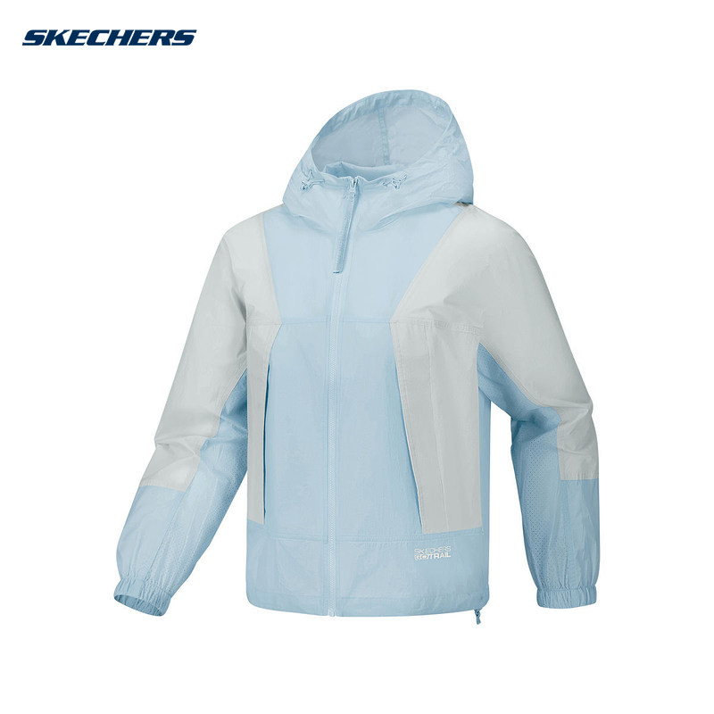 Skechers斯凯奇2026春夏新款女士休闲轻薄梭织连帽外套 P226W117 - 实物图