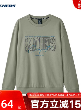 斯凯奇男女同款针织套头卫衣宽松舒适长袖打底衫 L324U059/04AU