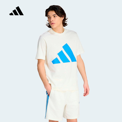 adidas阿迪达斯2026夏男圆领宽松休闲运动白色百搭短袖T恤 KC0920