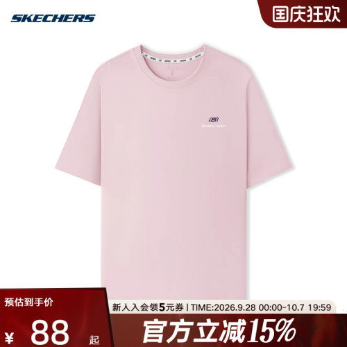 Skechers斯凯奇夏季男女同款运动休闲针织圆领短袖T恤 L225U117