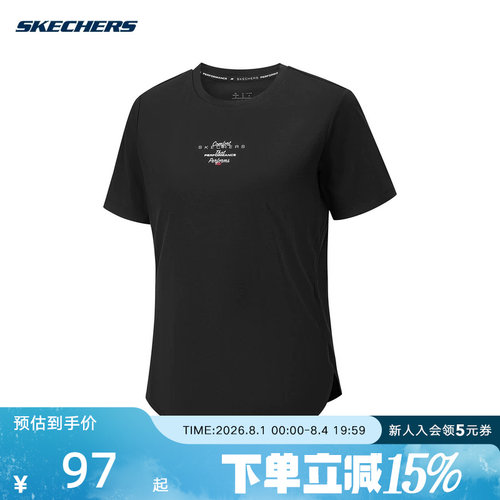 SKECHERS斯凯奇运动夏季女士短袖宽松舒适时尚圆领T恤衫 P226W083
