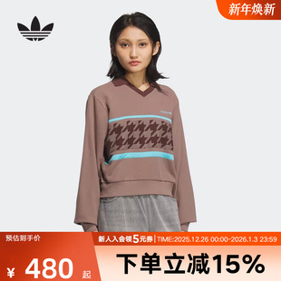adidas阿迪达斯三叶草千鸟格运动宽松套头衫 KC2690 女小翻领卫衣