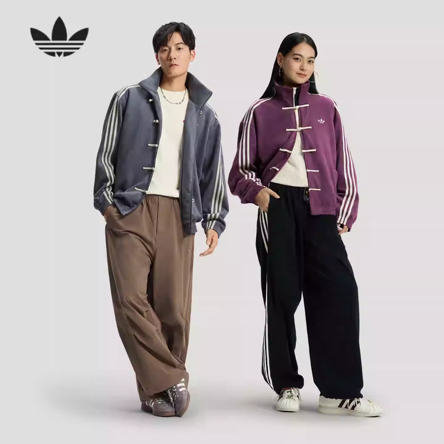 【尖货】阿迪达斯三叶草新中式盘扣运动宽松情侣款夹克外套KR0295