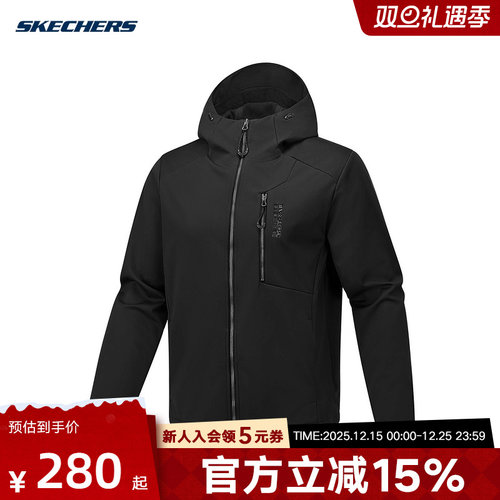 Skechers斯凯奇拒水连帽夹克户外徒步冬新款男外套 P325M096/0018