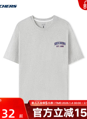 Skechers斯凯奇夏男女同款简约印花T恤衫短袖上衣 L225U021/0248