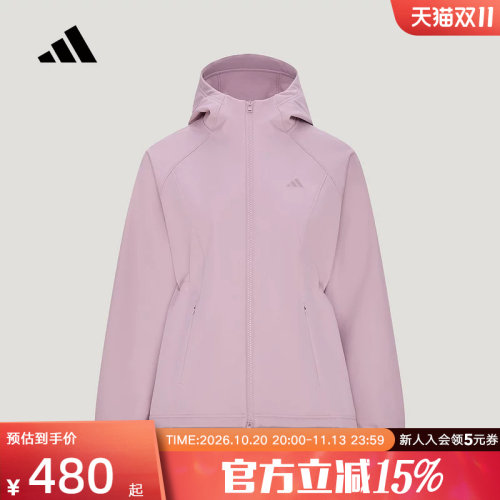 adidas阿迪达斯2026冬女拒水宽松休闲连帽外套收腰梭织夹克KZ1596