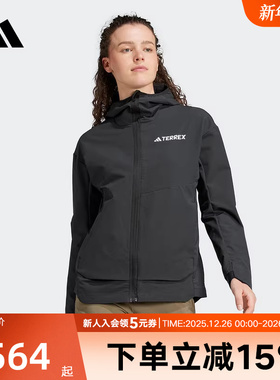 adidas阿迪达斯秋新款女子梭织夹克运动休闲连帽外套黑色 IX1487