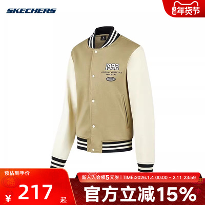 Skechers斯凯奇外套春季女复古时尚棒球服针织上衣 P423W040/01EW