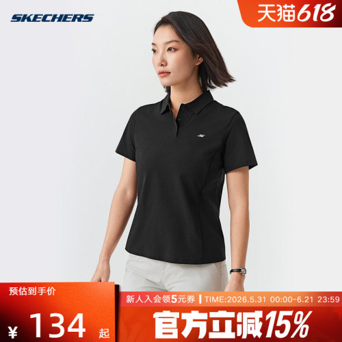 Skechers斯凯奇26夏季女士运动短袖T恤针织休闲POLO衫 P226W177