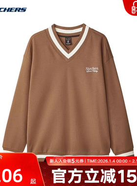 Skechers斯凯奇秋季男款V领休闲针织套头卫衣  L324M028/03F9
