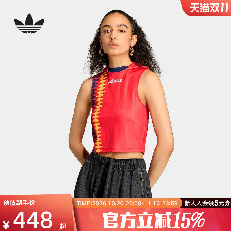 阿迪达斯三叶草女西班牙队休闲文化运动无袖背心短袖上衣 KE2290
