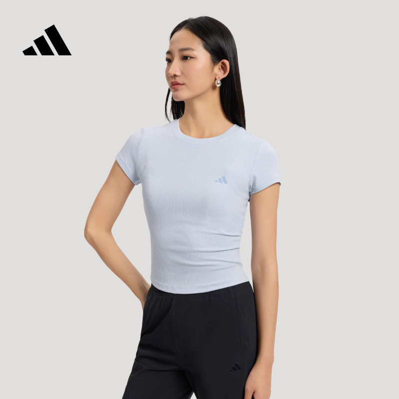 adidas阿迪达斯凉感运动休闲修身短袖26夏女腰部收褶T恤 K