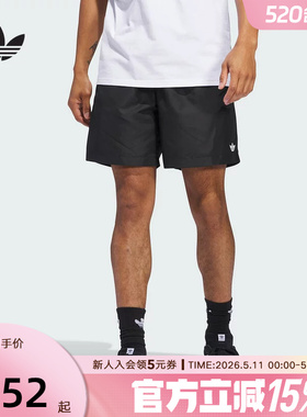 adidas阿迪达斯三叶草夏男梭织情侣款经典运动黑色短裤JC7658