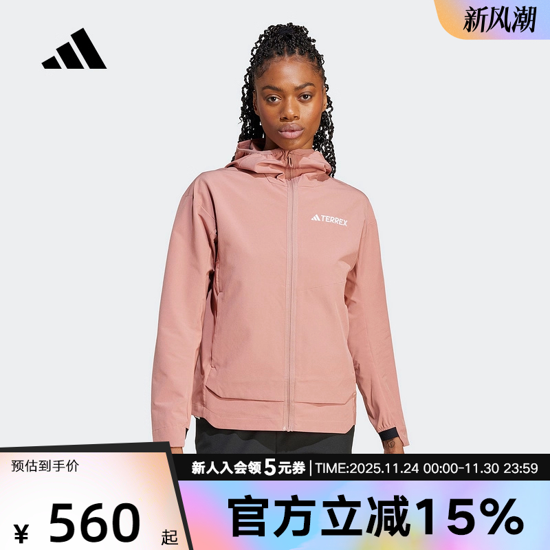 阿迪达斯春新款女子梭织夹克外套户外运动连帽软壳衣 JC6861