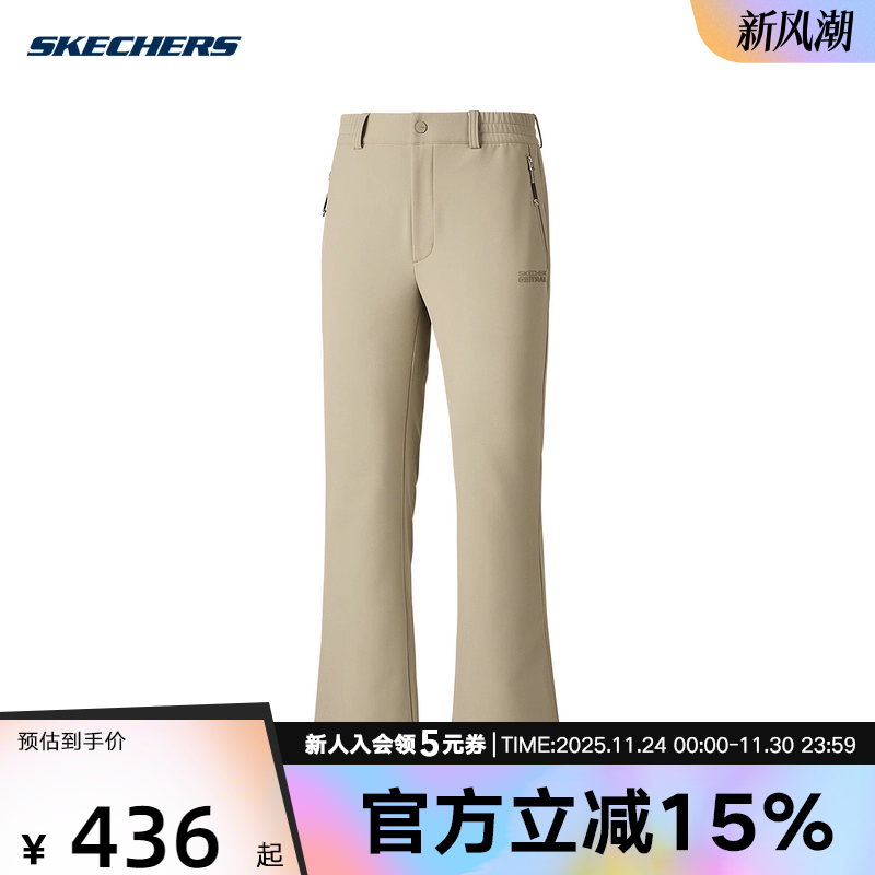 Skechers斯凯奇女秋冬款休闲运动梭织加绒保暖长裤 P425W133/05F0