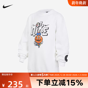 100 男女童印花针织卫衣IO0095 NIKE耐克大童加绒圆领套头衫 冬新款