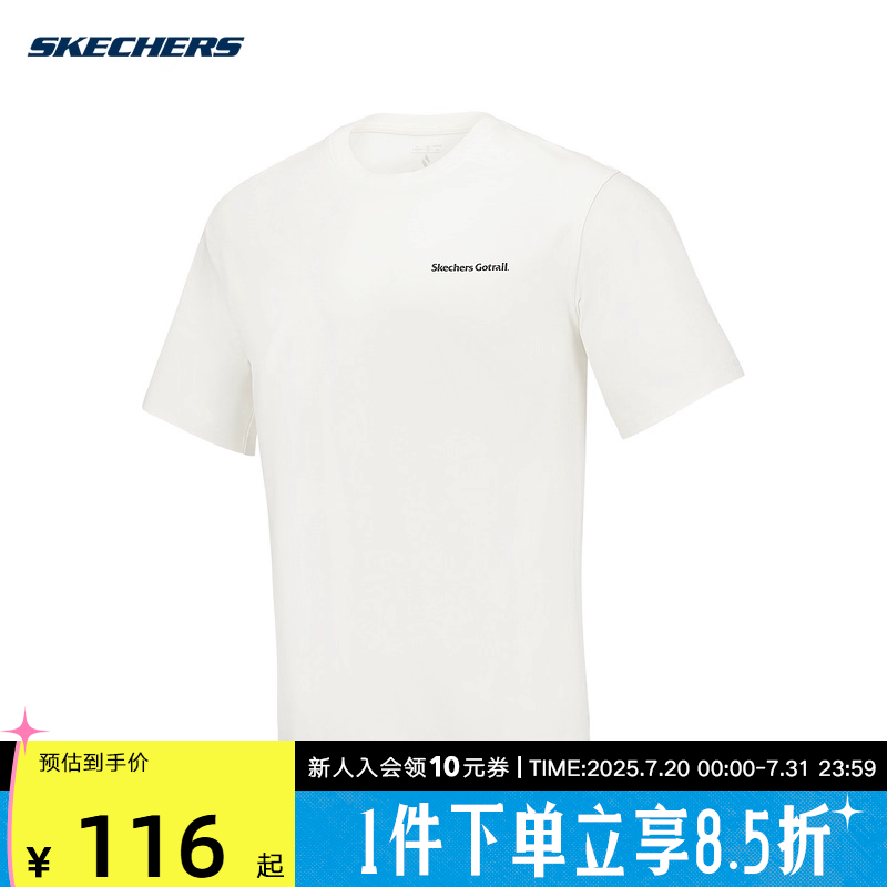 SKECHERS斯凯奇夏季男女短袖钓鱼印花休闲运动T恤衫P125U027-0074