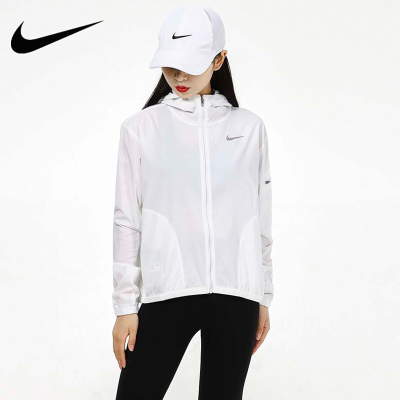 Nike耐克外套女装2024新款跑步训练运动服白色连帽夹克DH1991-100