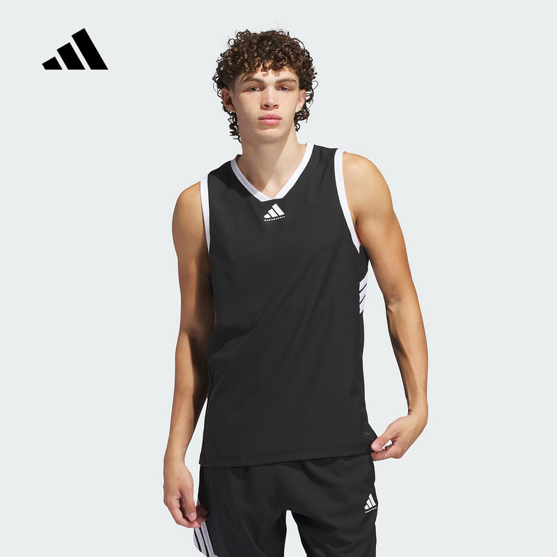 阿迪达斯春新款男子运动休闲上衣背心无袖T恤宽松透气JN0335