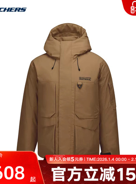 Skechers斯凯奇工装风连帽羽绒服25冬男女夹克外套 P425U001/04PB