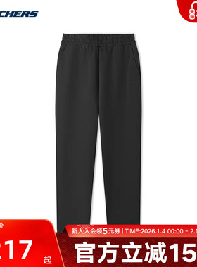 Skechers斯凯奇纯黑色休闲运动裤冬男直筒长裤 L325M068/0018