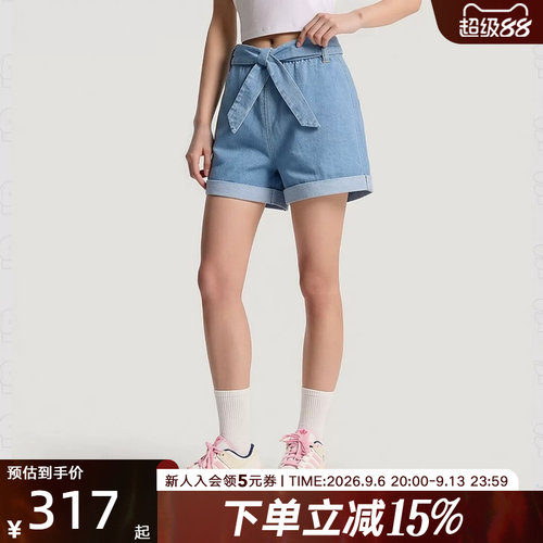 adidas阿迪达斯三叶草女街头风纯棉休闲牛仔运动宽松短裤 LF4604