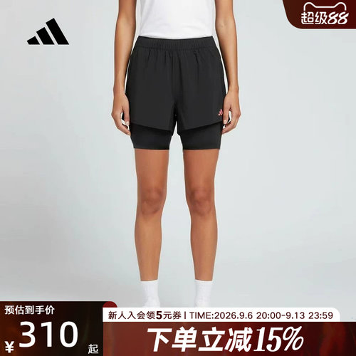 adidas阿迪达斯跑步百褶运动裤弹力舒适2026春女梭织短裤 KR5094