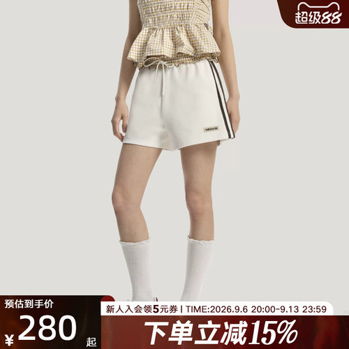 adidas阿迪达斯三叶草2026夏女休闲格纹拼接运动针织短裤 KU9395