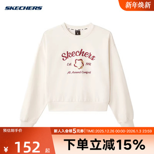 Skechers斯凯奇25春女子针织圆领套头运动休闲卫衣L125W094 01SV
