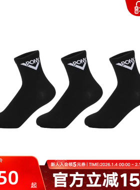 PONY波尼男女大童袜黑色中袜经典系列运动袜三双装241K3AI02BK