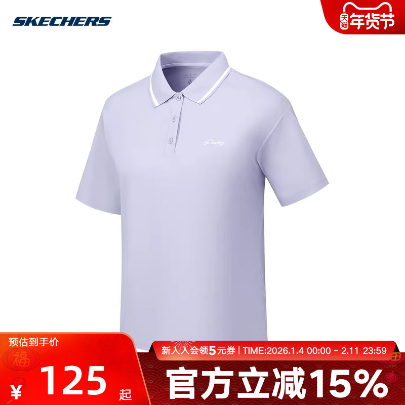 Skechers斯凯奇女短袖半截袖POLO衫翻领运动休闲百搭T恤P225W145,运动服/休闲服装,运动POLO衫,淘宝优惠券,粉丝福利购,淘宝优惠卷