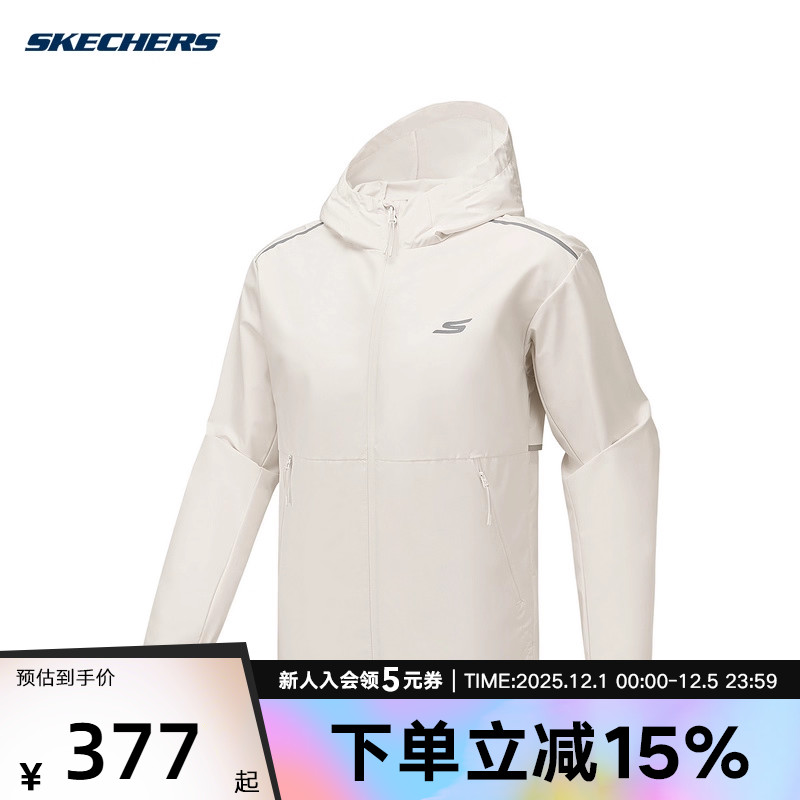 Skechers斯凯奇25秋男款运动休闲防风连帽梭织外套 P325M029/021C