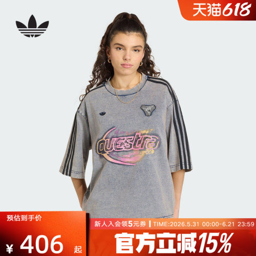 adidas阿迪达斯三叶草棉质牛仔布运动上衣2026夏女短袖T恤 KZ5012