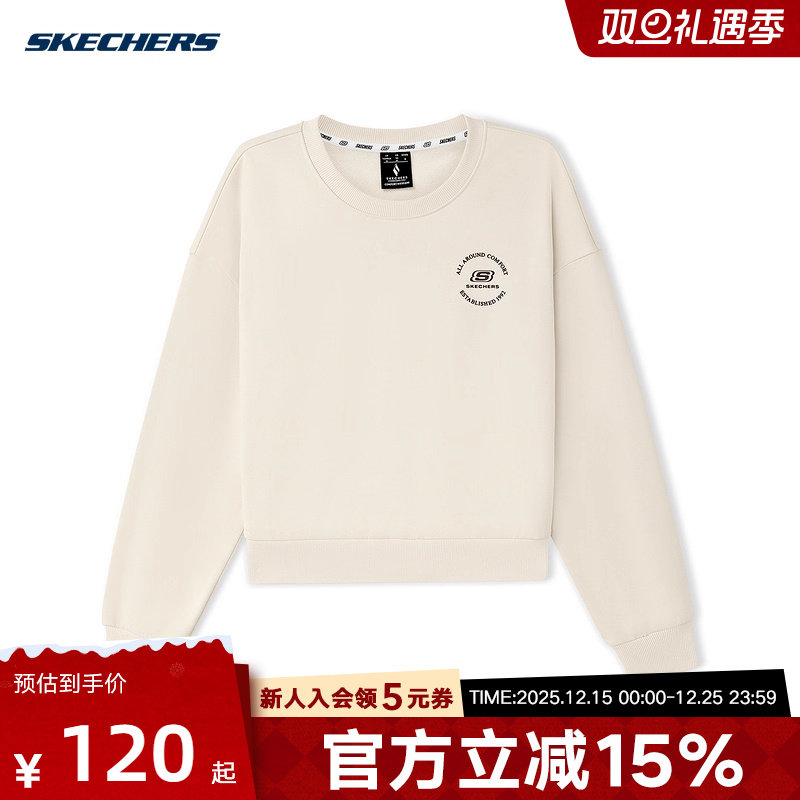Skechers斯凯奇秋季新款女子休闲圆领套头针织卫衣 L325W014/001J