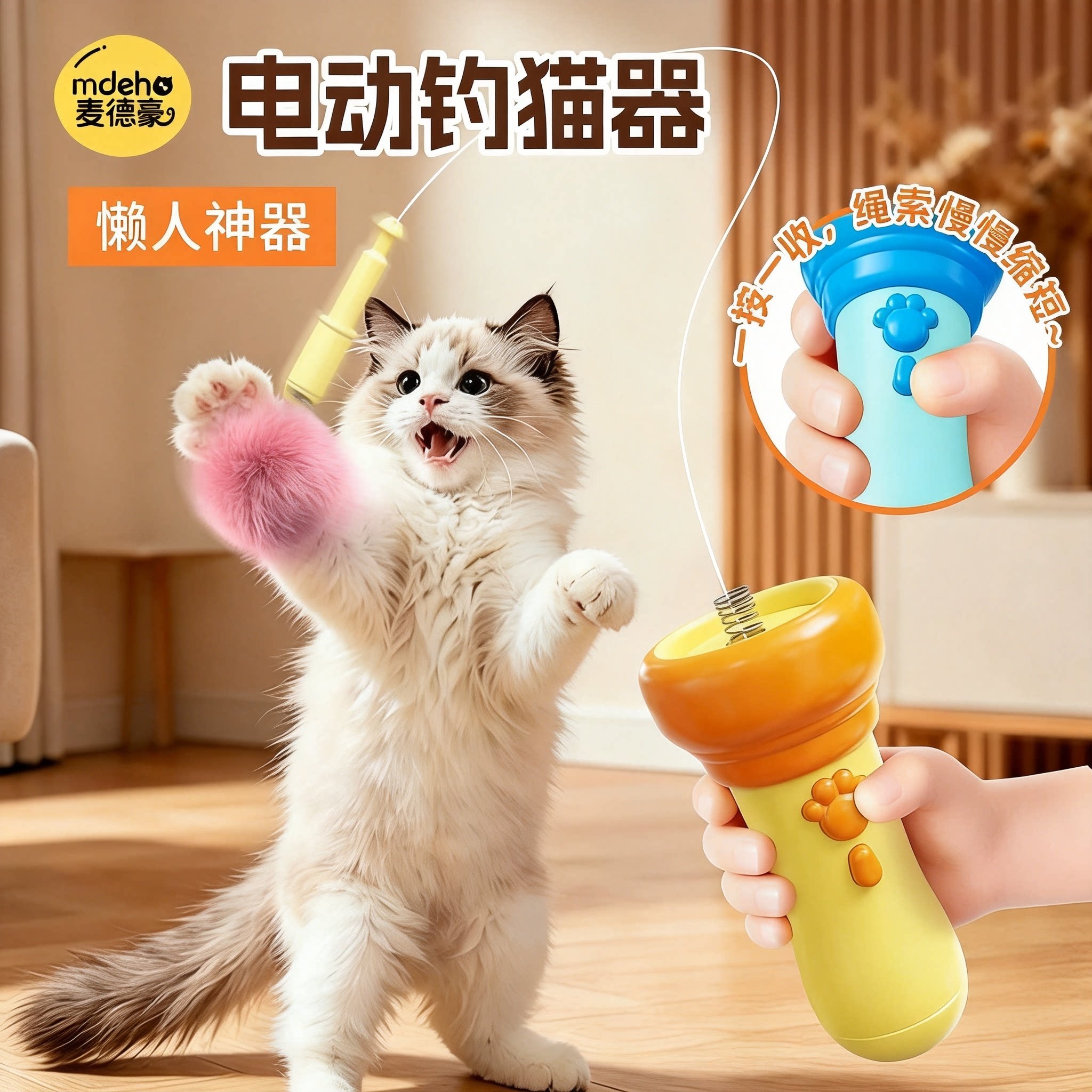 电动逗猫棒一键弹射猫抓球懒人钓猫器猫咪消耗体力互动解闷猫玩具