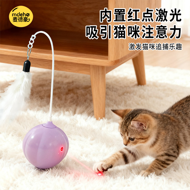 电动猫玩具洋葱激光不倒翁小猫消耗体力长杆带羽毛激光逗猫棒玩具图片