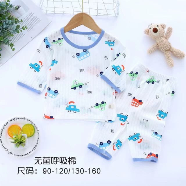 儿童空调服套装纯棉男女小孩薄款睡衣夏季宝宝呼吸棉卡通七分袖薄