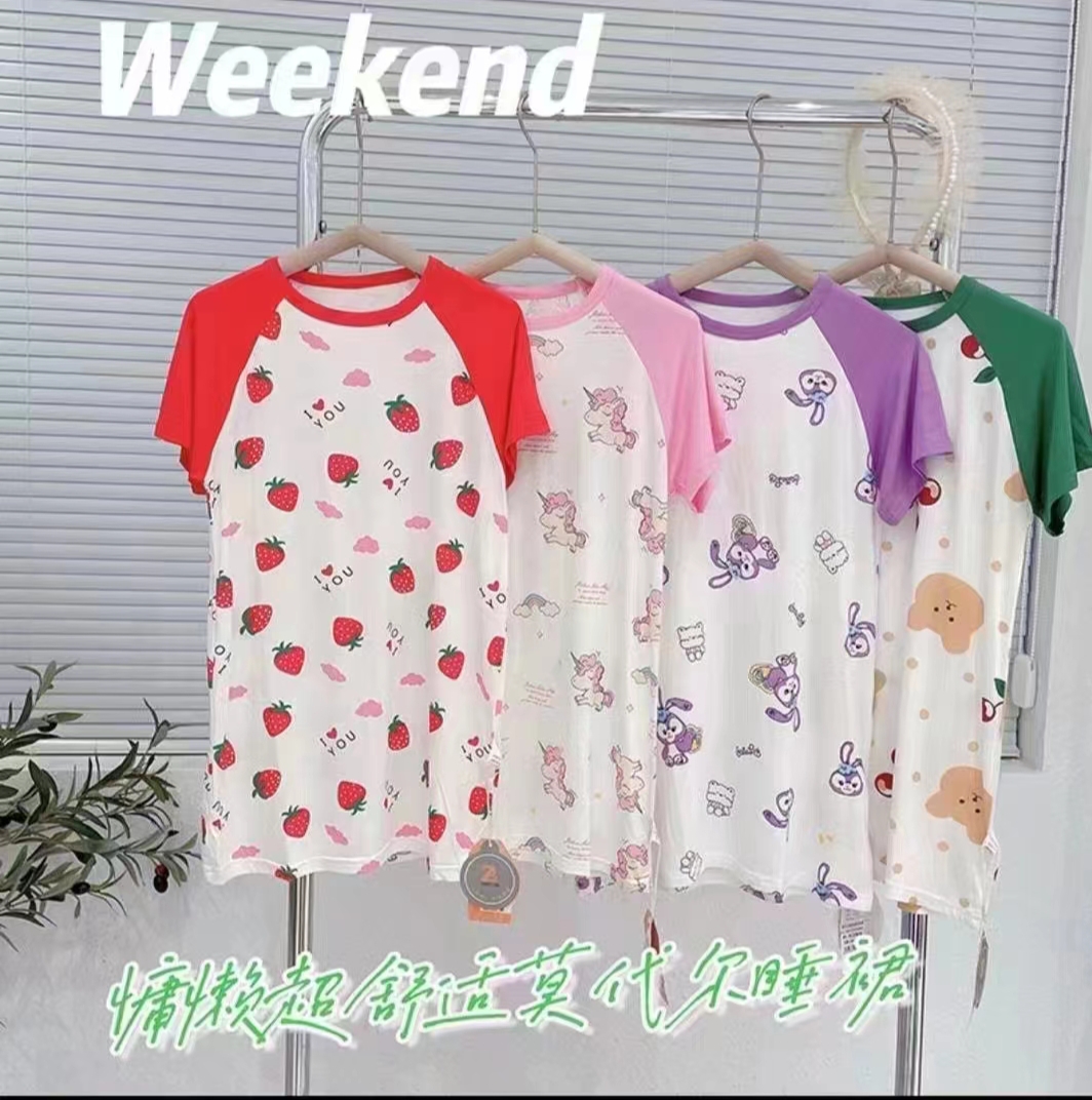 清仓左羽童女童睡裙短袖公主薄款夏季新款儿童睡衣女可爱家居服裙
