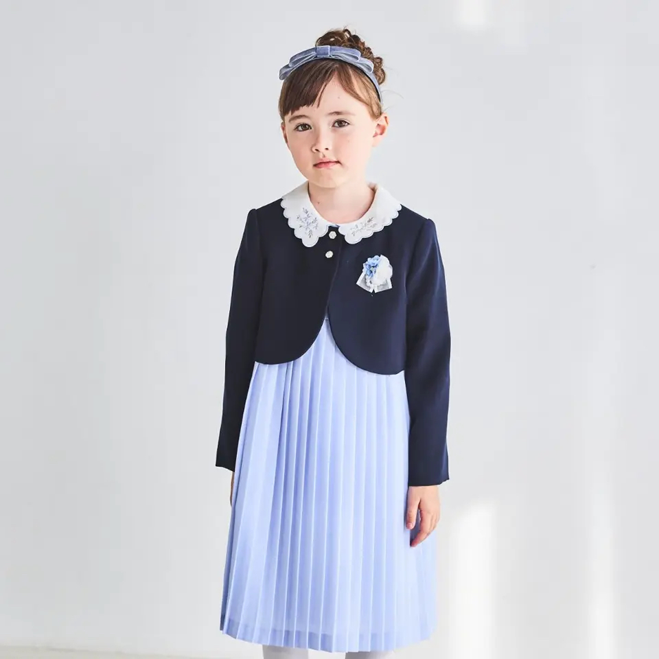 儿童礼服刺绣花边百褶连衣裙表演服面试服女短袖裙重工艺女童女孩