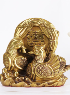 纯铜双喜鸳鸯 金钱鸳鸯工艺品摆件 铜鸳鸯