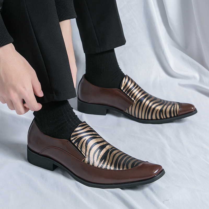 切尔西时尚休闲尖头豹纹皮鞋男