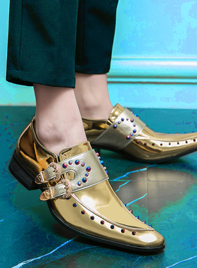 黄金切尔西尖头皮鞋小孩抖音爆款皮小浪蓝色妖姬透气潮流战靴男鞋