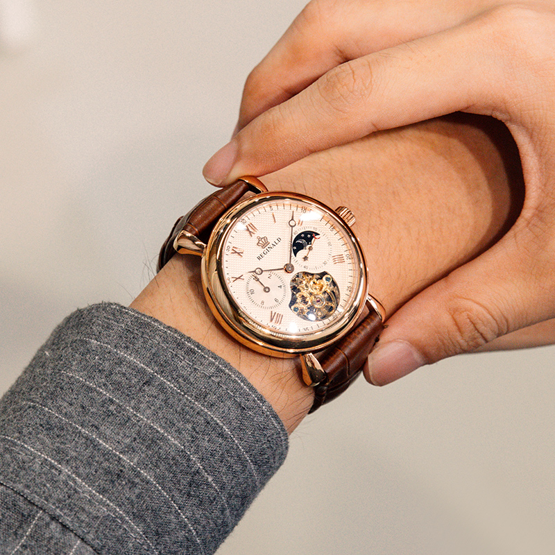日月星辰男士手表陀飞轮机械表男款全自动商务休闲牛皮带2025新款