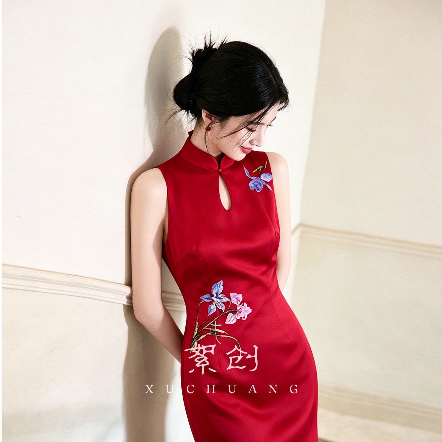 鸠尾~~红色新中式小个子订婚旗袍新娘夏季敬酒服礼服平时可穿结婚