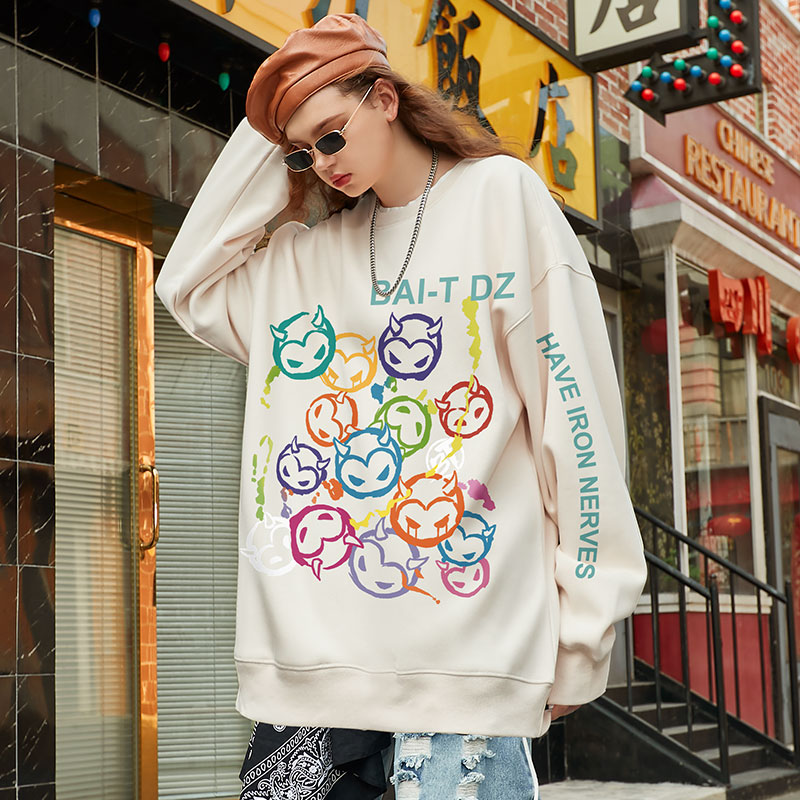 小怪兽ins潮牌圆领卫衣复古套头
