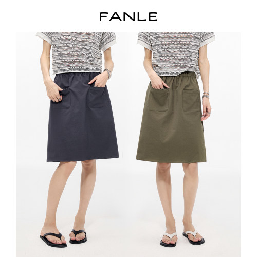 FANLE STUDIOS高密抗皱干爽透气松紧腰工装前口袋休闲中裙半身裙