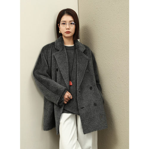 苏力中长款羊驼毛大衣外套